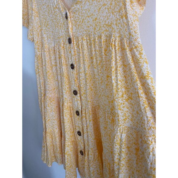 Yellow Floral Button Up Tiered Mini Dress By Carole Christian - Women's Size M - Picture 4 of 6